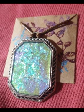 Iridescent Resin Pendant Necklace in Green-Purple -